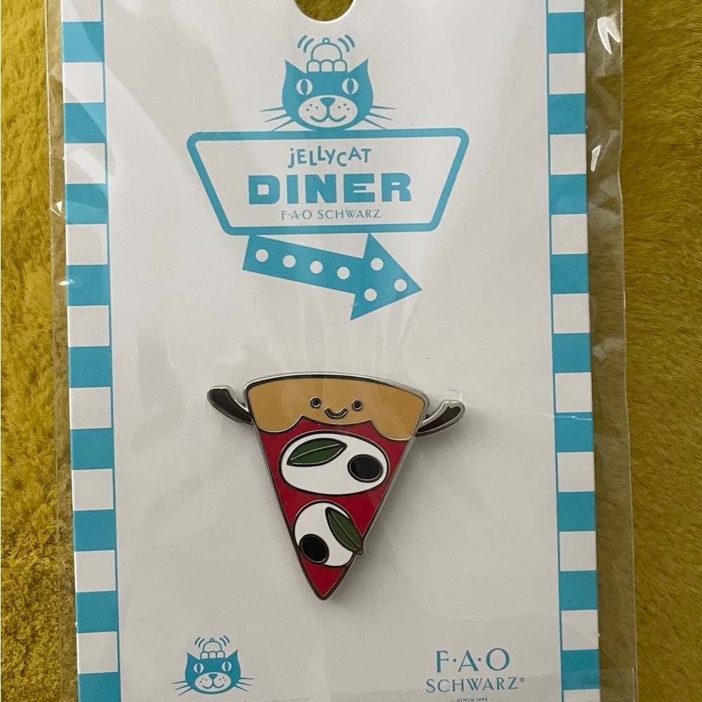 NWT Rare Jellycat Diner Pizza Enamel Pin and stickers by FAO Schwarz collectible